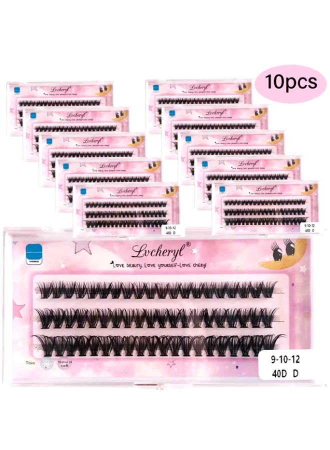 طقم توفير 10 قطع رموش عنقودية احترافية DIY - أنماط مختلطة Natural Curl، أطوال (12-9 ملم)، جودة صالونات فائقة، سهلة التركيب - عبوة اقتصادية - Image 1