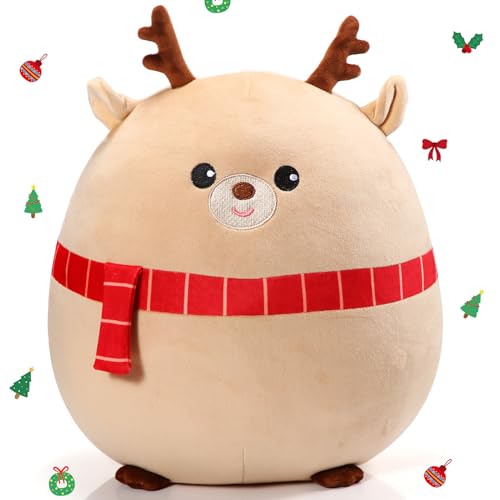 Huwena 14 Inch Large Christmas Reindeer Plush Pillow Gift Soft Cuddly Stuffed Throw Pillow Cute Hugging Reindeer Cushion for Christmas Birthday Holiday Party Favor Home Bedroom Sofa Decoration - Image 1