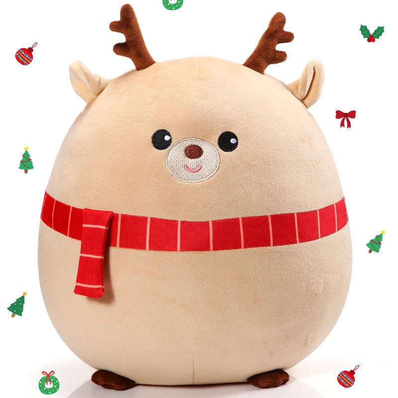 Huwena 14 Inch Large Christmas Reindeer Plush Pillow Gift Soft Cuddly Stuffed Throw Pillow Cute Hugging Reindeer Cushion for Christmas Birthday Holiday Party Favor Home Bedroom Sofa Decoration - Image 2