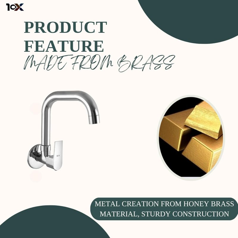 10X Rotatable Brass Kitchen Sink Tap ST-441123 Wall Mount Chrome Plate - Image 4