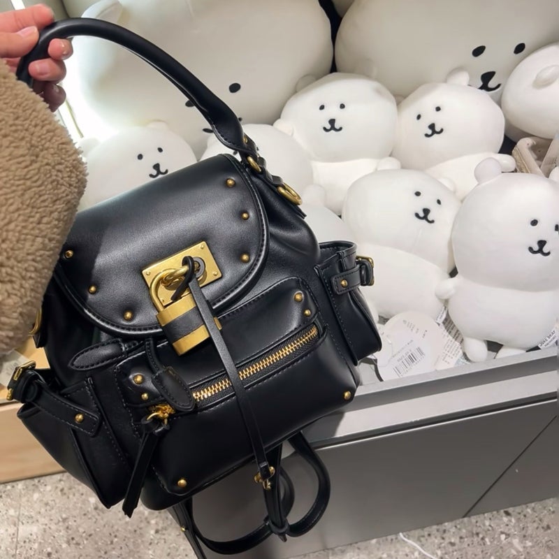Vintage Lock Buckle Rivet Backpack - Image 2