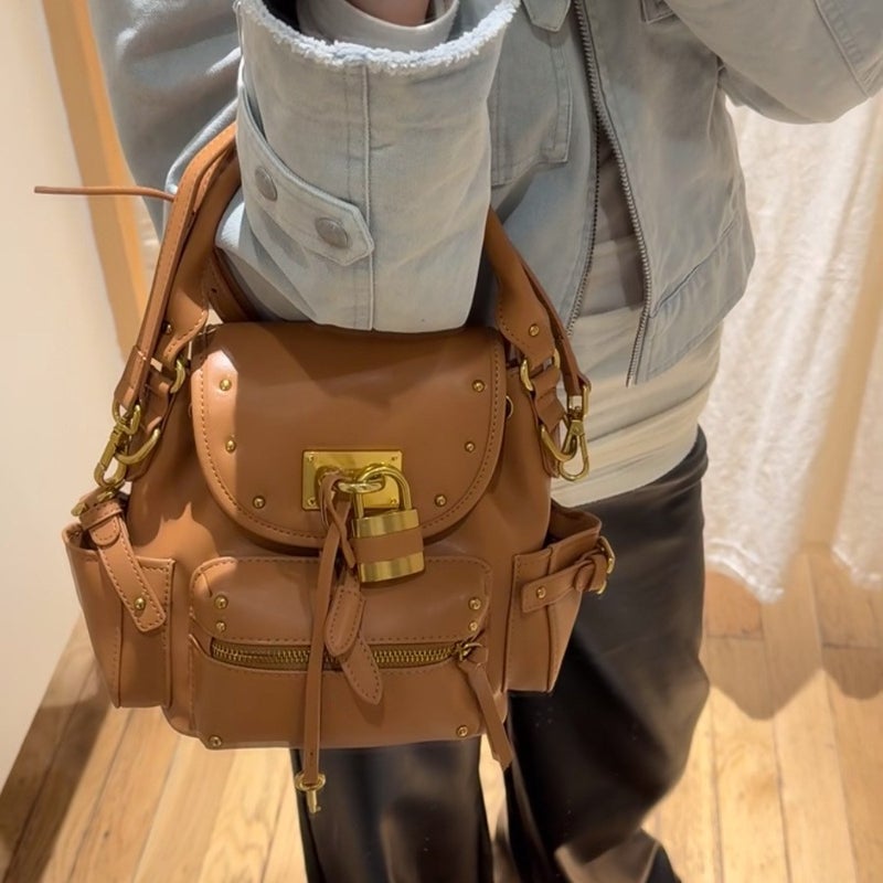 Vintage Lock Buckle Rivet Backpack - Image 1