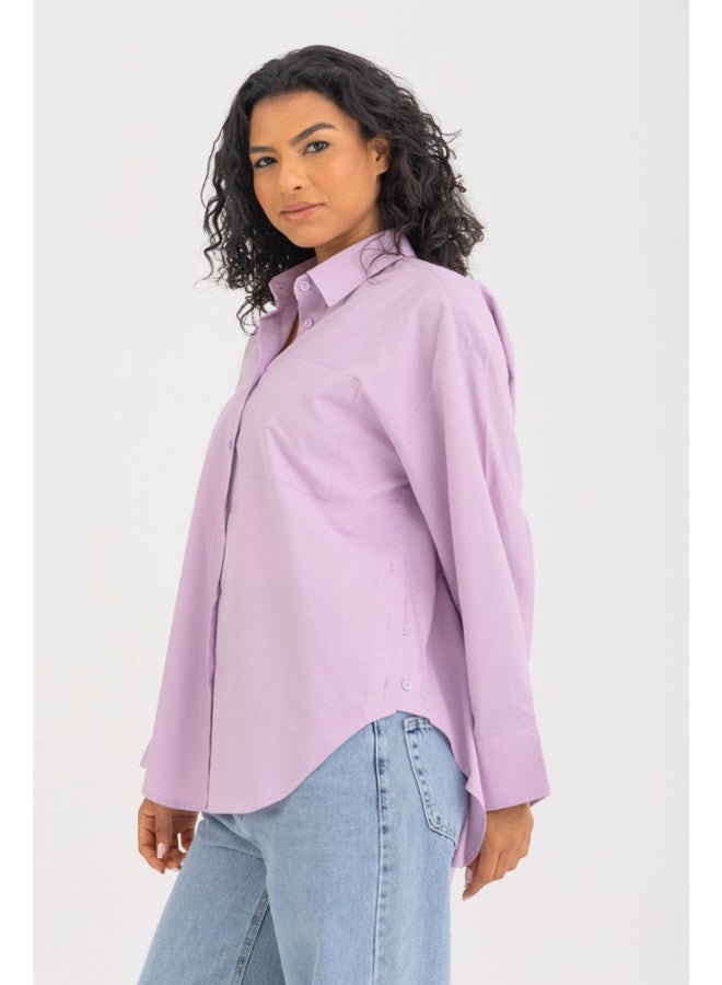 Dresscode Side Split Buttoned Shirt In Purple - Image 4