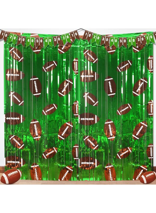 Knitgrip 4 Pack Football Party Decorations Football Photo Props 3.3x6.6 ft Football Foil Fringe Curtain Football Backdrop Football Birthday Party Decorations Sports Party Background - Image 1