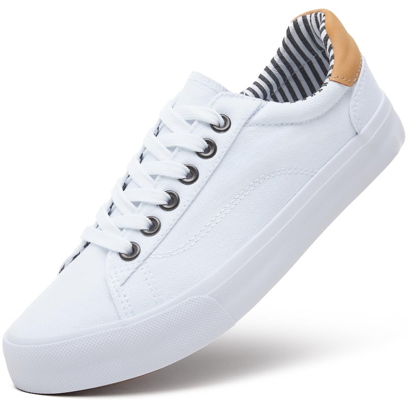 XRH Tennis Shoes Womens Low Top Casual Shoes for Women, Lace Up Canvas Sneakers Comfortable Shoes for Women Walking Shoes(White,US8 - Image 1