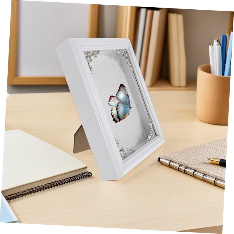 إطار صندوق ظل عينة فراشة خشبي أبيض من Healifty مقاس 7.8x5.9 بوصة مع تصميم وقائي للحفاظ على الشكل الدائم لديكور المكتب والإعدادات الداخلية - Image 5