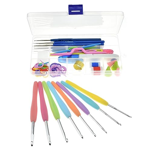 Palshiv Rubber Knitting Crochet Hook Needle Set, 52Pcs Ergonomic Sewing Knitting Needle Kit With 16Pcs Soft Grip Handles Hook 0.6Mm-6Mm,1 Scissor,1 Tape Measure,3 Tapestry For Hand Knitted,Multicolor - Image 1