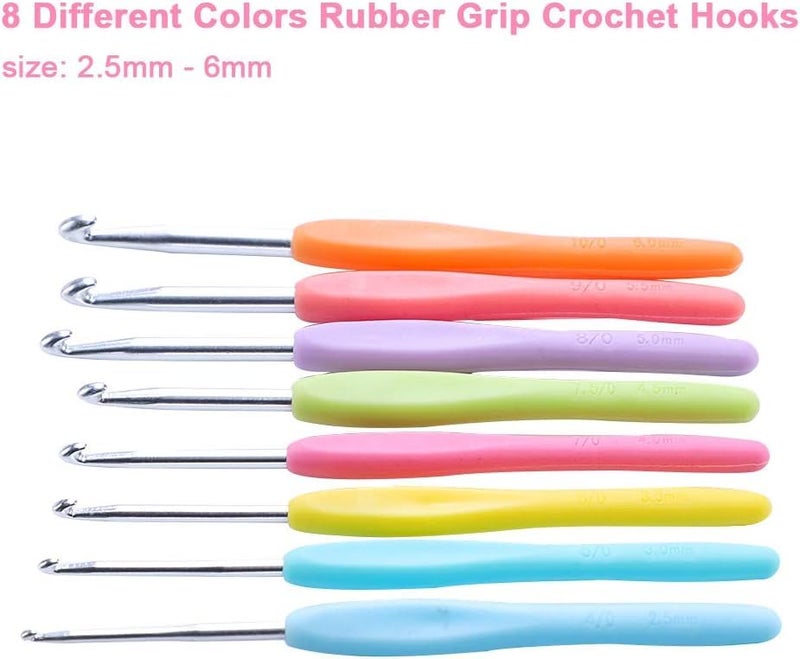 Palshiv Rubber Knitting Crochet Hook Needle Set, 52Pcs Ergonomic Sewing Knitting Needle Kit With 16Pcs Soft Grip Handles Hook 0.6Mm-6Mm,1 Scissor,1 Tape Measure,3 Tapestry For Hand Knitted,Multicolor - Image 3