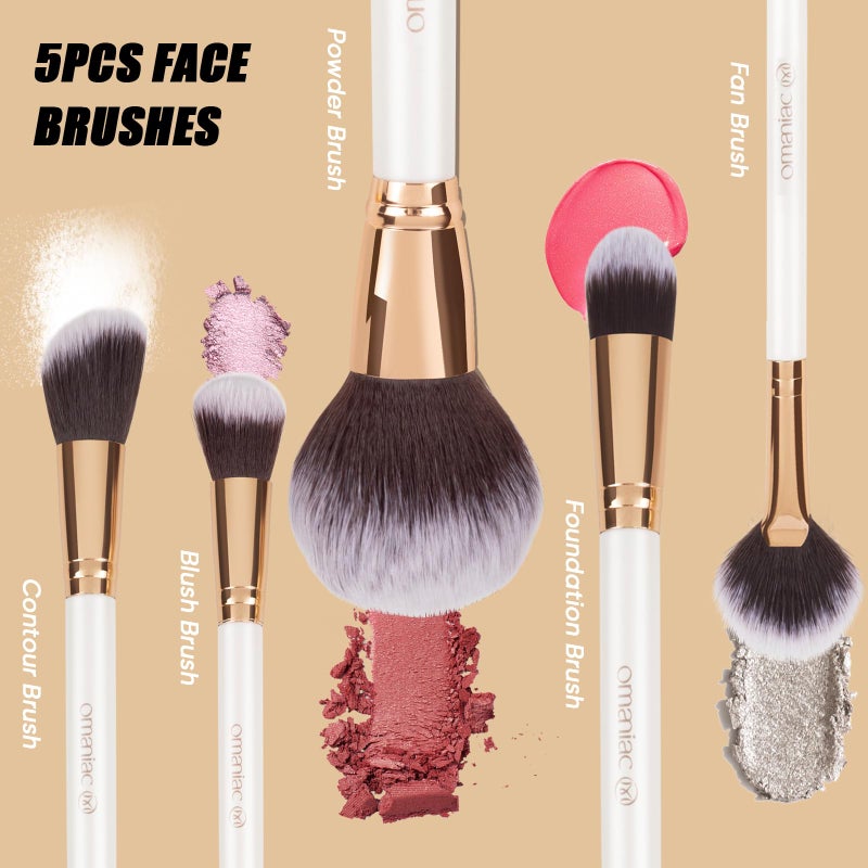 OMANIAC Makeup Brush Set Professional, 12 Pearlescent Wood Handle Makeup Brushes, Premium Cruelty-Free Synthetic Fiber Hair, Travel Make up Brushes Set with Case (White). - Image 4