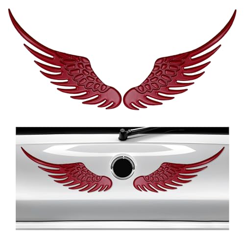 Dickno 2PCS Angel Wings Car Stickers, 3D Alloy Metal Angel Hawk Eagle Wings Emblem Badge Decal, Anti-Collision Auto Body Logo Sticker, Universal Vehicle Exterior Decor Accessories (Red) - Image 1