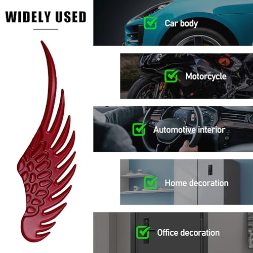 Dickno 2PCS Angel Wings Car Stickers, 3D Alloy Metal Angel Hawk Eagle Wings Emblem Badge Decal, Anti-Collision Auto Body Logo Sticker, Universal Vehicle Exterior Decor Accessories (Red) - Image 5