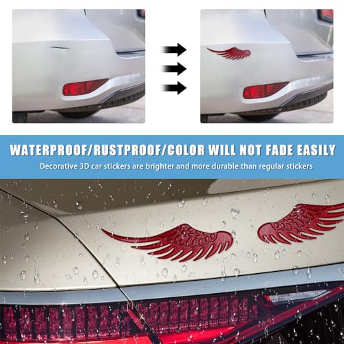Dickno 2PCS Angel Wings Car Stickers, 3D Alloy Metal Angel Hawk Eagle Wings Emblem Badge Decal, Anti-Collision Auto Body Logo Sticker, Universal Vehicle Exterior Decor Accessories (Red) - Image 4