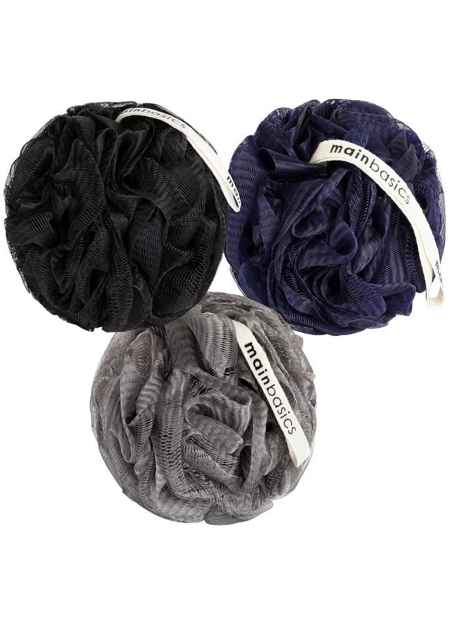 MainBasics MainBasics Bath Shower Loofah Sponge Pouf Body Scrubber Exfoliator Body Wash Sponge (Set of 3, Black Ice) - Image 1