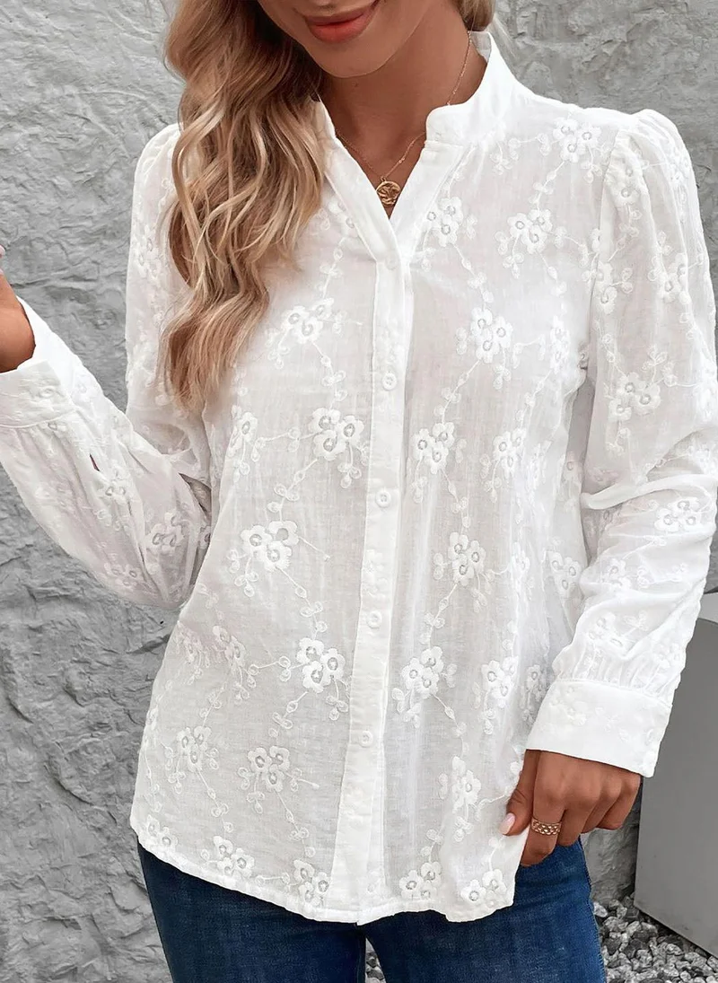 YUNIQEE White High Neck Long Sleeves Printed Top