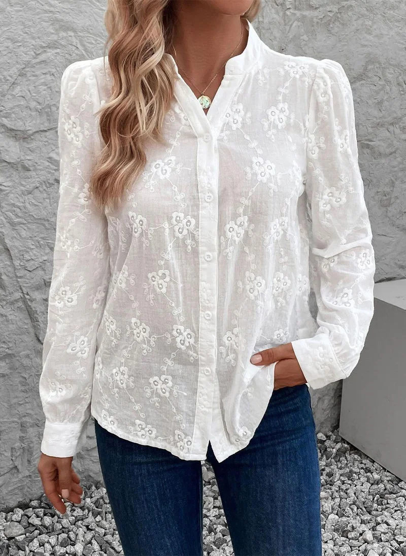 YUNIQEE White High Neck Long Sleeves Printed Top