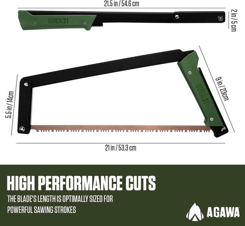 Agawa Canyon BOREAL21 21 Inch Folding Bow Saw - Black Frame, Green Handle, 21" All Purpose Blade - Image 5