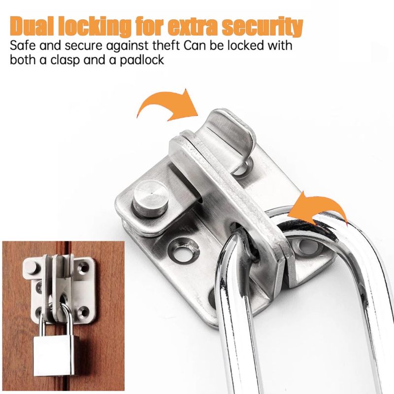 Stainless Steel Latch 40x45 mm Silver Left-Opening Bolt with Integrated Padlock Hole - Corrosion-Resistant Gate Lock for Shed Cabinet Window - Image 5