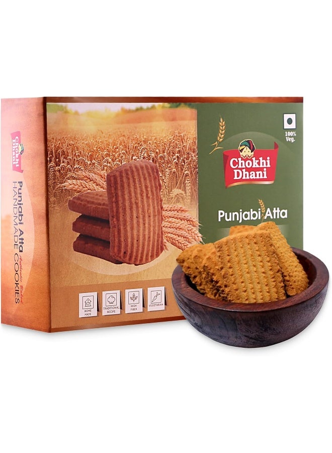 Chokhi Dhani Punjabi Atta Cookies 350 gm | Traditional Whole Wheat Biscuits with Ghee | Crispy & Healthy Tea-Time Snack | Handmade & Eggless - Image 1