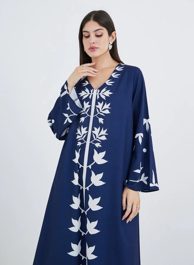 Styli Styli V Neck Placement Print Jalabiya