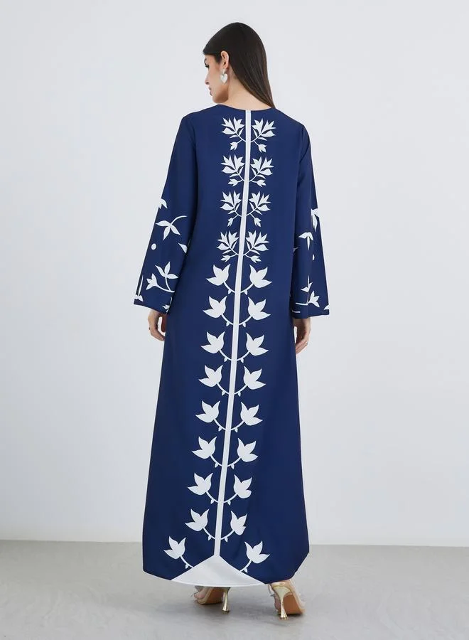 Styli Styli V Neck Placement Print Jalabiya