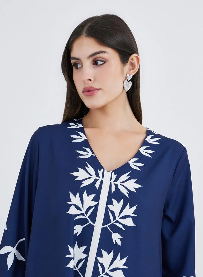 Styli Styli V Neck Placement Print Jalabiya