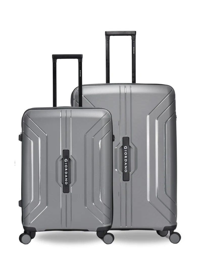Giordano Luggage Sets of 2 Hard Shell PP Durable Lightweight Checked Suitcase with Double Spinner Wheels, Secure Combination Lock Travel Bag, Unbreakable Hardcase Suitcase 2 Pcs Grey (M+L)