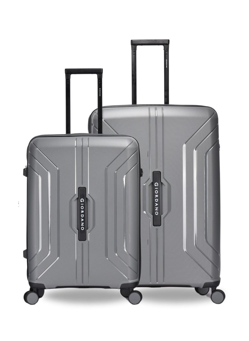 GIORDANO - Giordano Luggage Sets of 2 Hard Shell PP Durable Lightweight Checked Suitcase with Double Spinner Wheels, Secure Combination Lock Travel Bag, Unbreakable Hardcase Suitcase 2 Pcs Grey (M+L) - Image 1