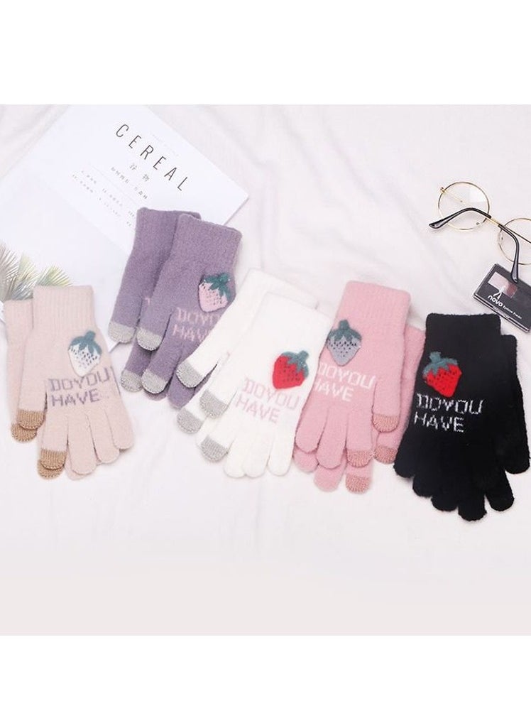 Women girly strawberry mobile screen touch fingers winter wool gloves  - Image 3