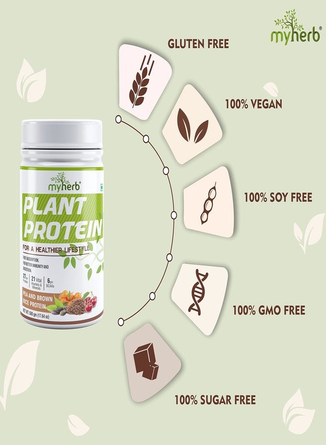 MYHERB Plant Protein Powder | Pea And Brown Rice Protein Powder | Vegan High Protein Powder | 27 gm Protien,21 Vital,6 gm BCCAs |Sugar Free|For Men,Women (500 g (Pack of 1), Chocolate) - Image 5