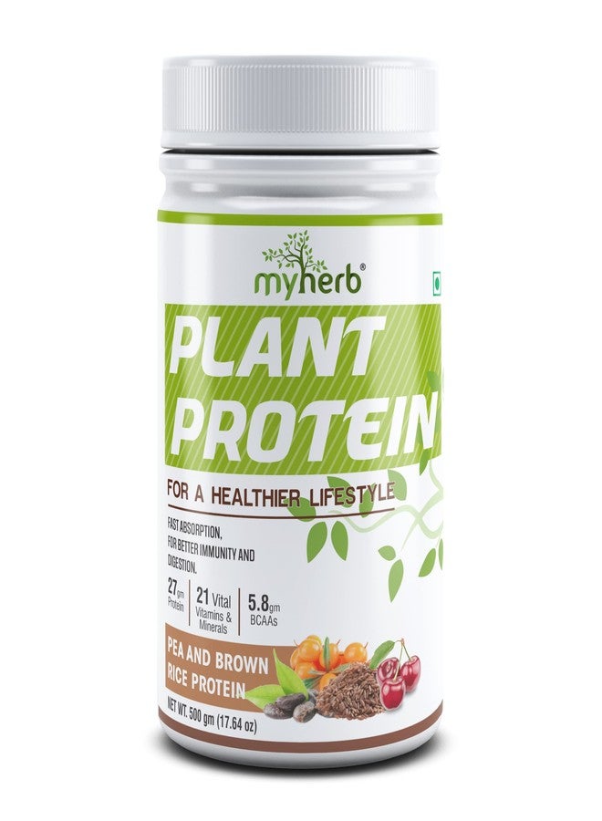 MYHERB Plant Protein Powder | Pea And Brown Rice Protein Powder | Vegan High Protein Powder | 27 gm Protien,21 Vital,6 gm BCCAs |Sugar Free|For Men,Women (500 g (Pack of 1), Chocolate) - Image 1