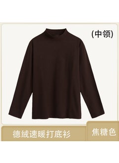Generic Fleece Half Polo/turtle Neck Sleeve T-shirt Mens Autumn Winter Inner Warm Slimming Smooths Silhouette Versatile Base Layer Top Dark brown  - Image 1