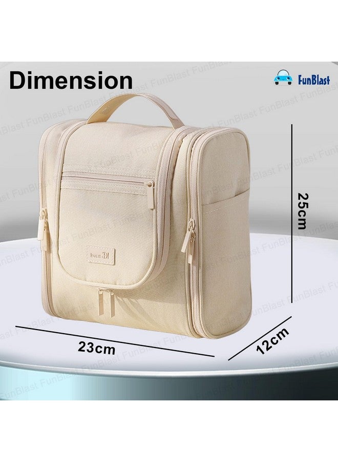 FunBlast Nylon Travel Hanging Toiletry Bag For Unisex - Cosmetic Makeup Pouch Organizer, Bathroom Bag, Shaving Kit Bag, Toiletry Kit, Cosmetics, Gadget, Make Up And Accessories Bag For Women (Beige) - Image 2