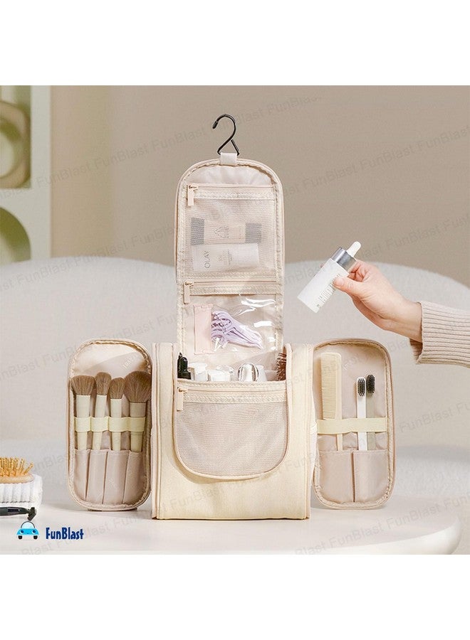 FunBlast Nylon Travel Hanging Toiletry Bag For Unisex - Cosmetic Makeup Pouch Organizer, Bathroom Bag, Shaving Kit Bag, Toiletry Kit, Cosmetics, Gadget, Make Up And Accessories Bag For Women (Beige) - Image 5
