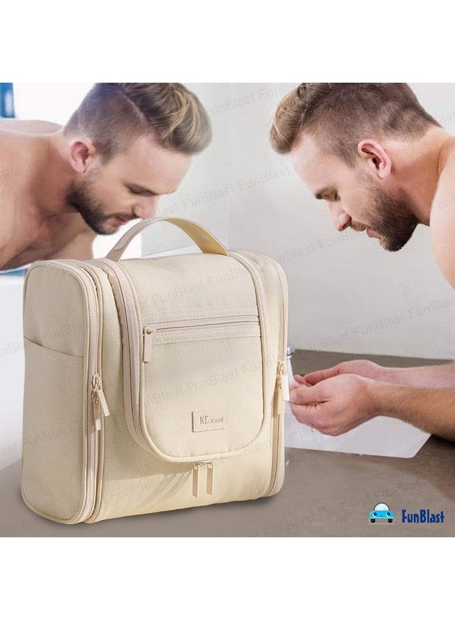 FunBlast Nylon Travel Hanging Toiletry Bag For Unisex - Cosmetic Makeup Pouch Organizer, Bathroom Bag, Shaving Kit Bag, Toiletry Kit, Cosmetics, Gadget, Make Up And Accessories Bag For Women (Beige) - Image 3