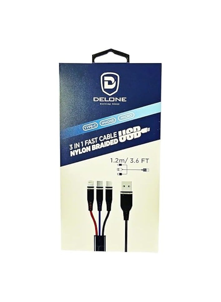 دلوني كابل USB 3 في 1 كابل شحن متعدد كابل IP كابل USB من النوع C كابل Micro USB، سلك شحن سريع متوافق مع iPhone وGalaxy Micro usb Android - Image 4