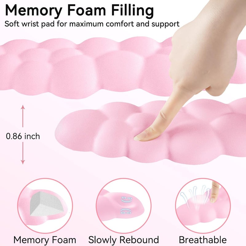 Sushret Cloud Wrist Rest for Computer Keyboard, 4-in-1 Memory Foam Leather Cloud Keyboard Wrist Rest and Mouse Pad Set with Ergonomic Support for Arm and Palm Cushion, Gaming/Work Setup, Pink - Image 4