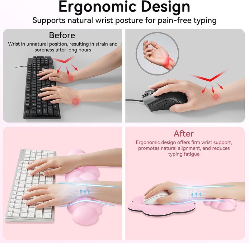 Sushret Cloud Wrist Rest for Computer Keyboard, 4-in-1 Memory Foam Leather Cloud Keyboard Wrist Rest and Mouse Pad Set with Ergonomic Support for Arm and Palm Cushion, Gaming/Work Setup, Pink - Image 3