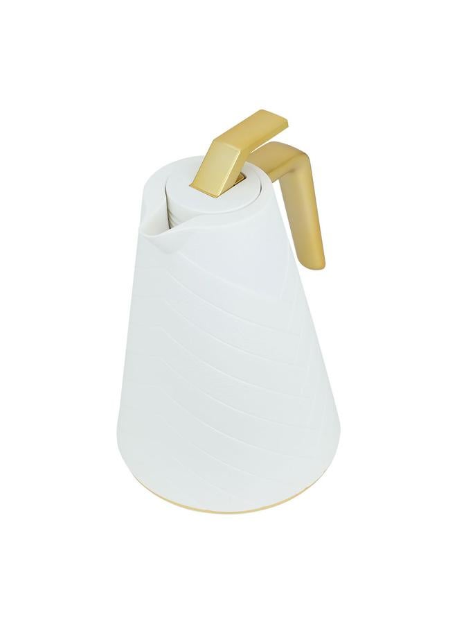 جلوري ترمس زجاجي 500 مل جسم بلاستيكي ذهبي أبيض - Image 3