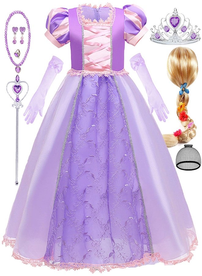 Luzlen Purple Princess Costume for Girls Toddler Rapunzel Dress with Wig Halloween Birthday Party Outfit for Kids, 3-4 Years(Label 110) - Image 1
