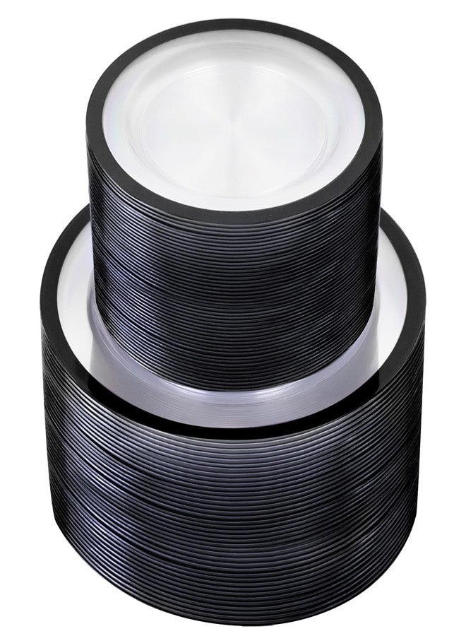 U-QE 120pcs Black Plates Disposable for Party - Clear Plastic Plates Disposable Heavy Duty - Include 60 10" Dinner and 60 7" Dessert Plate, Perfect for Halloween Party & Wedding - Image 1