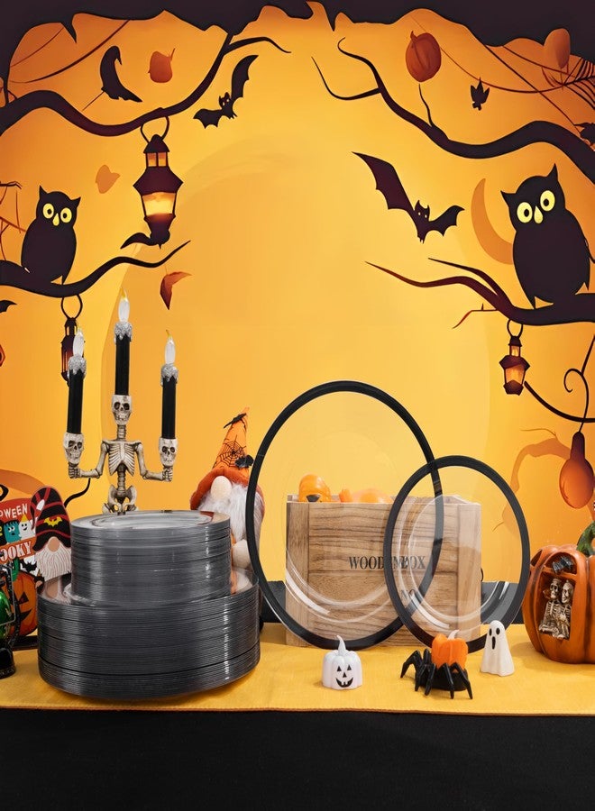 U-QE 120pcs Black Plates Disposable for Party - Clear Plastic Plates Disposable Heavy Duty - Include 60 10" Dinner and 60 7" Dessert Plate, Perfect for Halloween Party & Wedding - Image 4