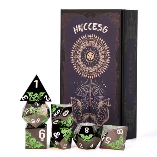 HNCCESG Octopus Metal RPG Dice Set7PieceInspired by Cthulhu MythosAbyss Green on BlackHeavy Zinc Alloy Dice for Fantasy RPGs Collectors Black Green - Image 1