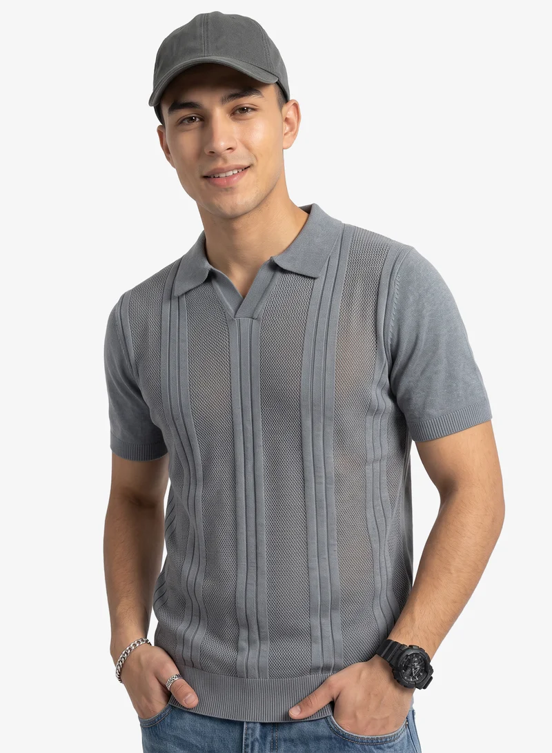 Seventy Five Knitted Polo Shirt With Stripe Detail