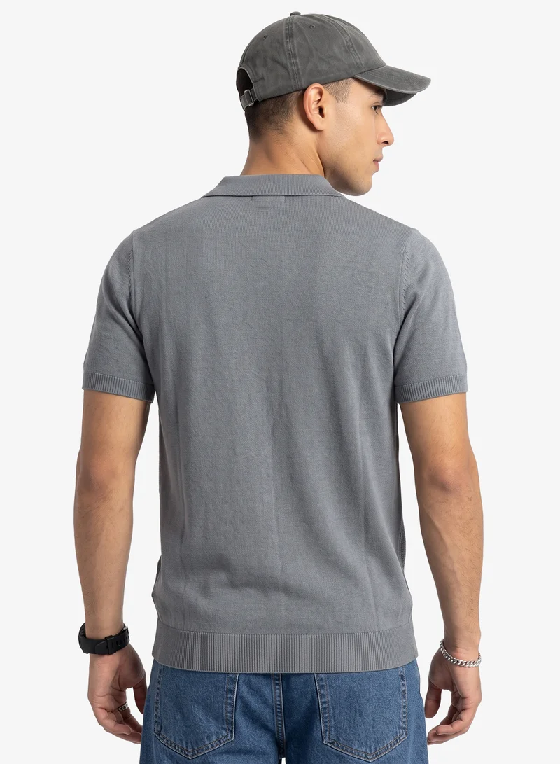 Seventy Five Knitted Polo Shirt With Stripe Detail