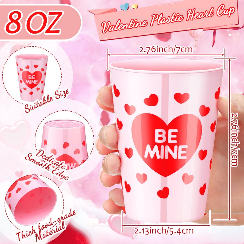 Zubebe 64 Pcs Valentine's Day Cups Bulk 9 oz Valentines Plastic Cups Heart Tumblers for Coffee Juice Drinks Anniversary Wedding Holiday Party Supplies - Image 3