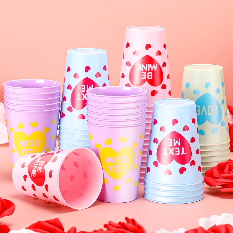 Zubebe 64 Pcs Valentine's Day Cups Bulk 9 oz Valentines Plastic Cups Heart Tumblers for Coffee Juice Drinks Anniversary Wedding Holiday Party Supplies - Image 1