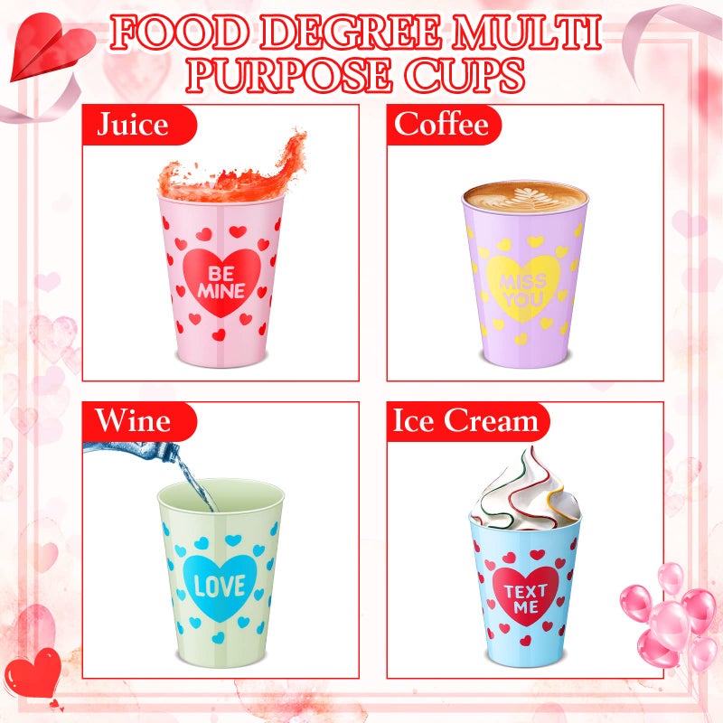 Zubebe 64 Pcs Valentine's Day Cups Bulk 9 oz Valentines Plastic Cups Heart Tumblers for Coffee Juice Drinks Anniversary Wedding Holiday Party Supplies - Image 2