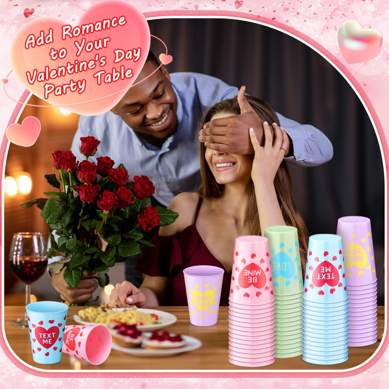 Zubebe 64 Pcs Valentine's Day Cups Bulk 9 oz Valentines Plastic Cups Heart Tumblers for Coffee Juice Drinks Anniversary Wedding Holiday Party Supplies - Image 4