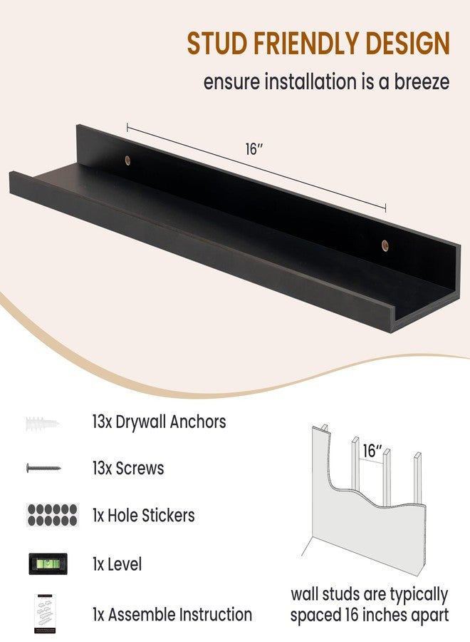 Axeman Picture Ledge Shelf, Floating Shelves for Wall Decor Storage Set of 6, 24 inch Floating Wall Mounted Shelves, Wall Shelves with Lip for Living Room, Bedroom, Nursery, Bathroom, Kitchen, Black - Image 5