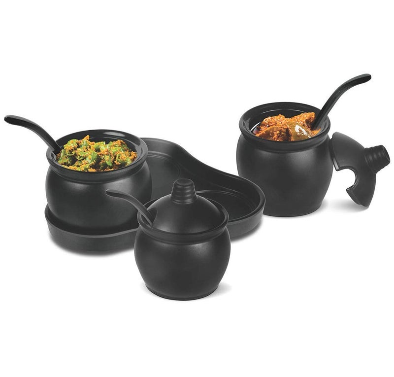 SkyKey Melamine Pickles Storage Jar Set - (3-Piece Jars with Lid, 3-Piece Spoons, 1-Piece Tray), Black - Image 5
